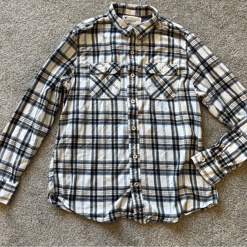 Men's American Eagle Plaid Button-Up Shirt- Size XL